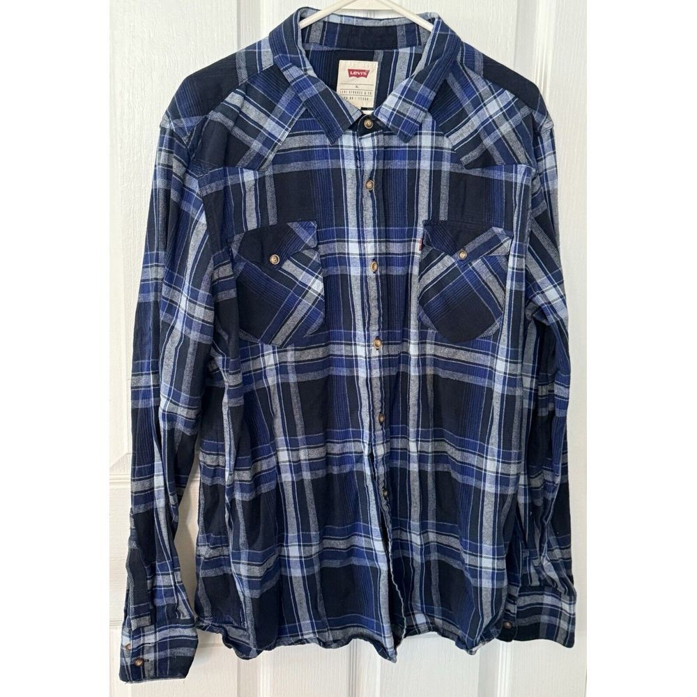 Levi's Plaid Flannel Long Sleeve Button Front Shirt Men's XL Blue